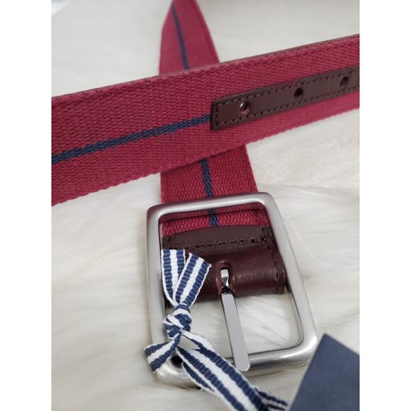 NEW Vineyard Vines Leather Canvas Webbing REVERSIBLE Belt Navy Blue Brown Sz 32 - Picture 1 of 7